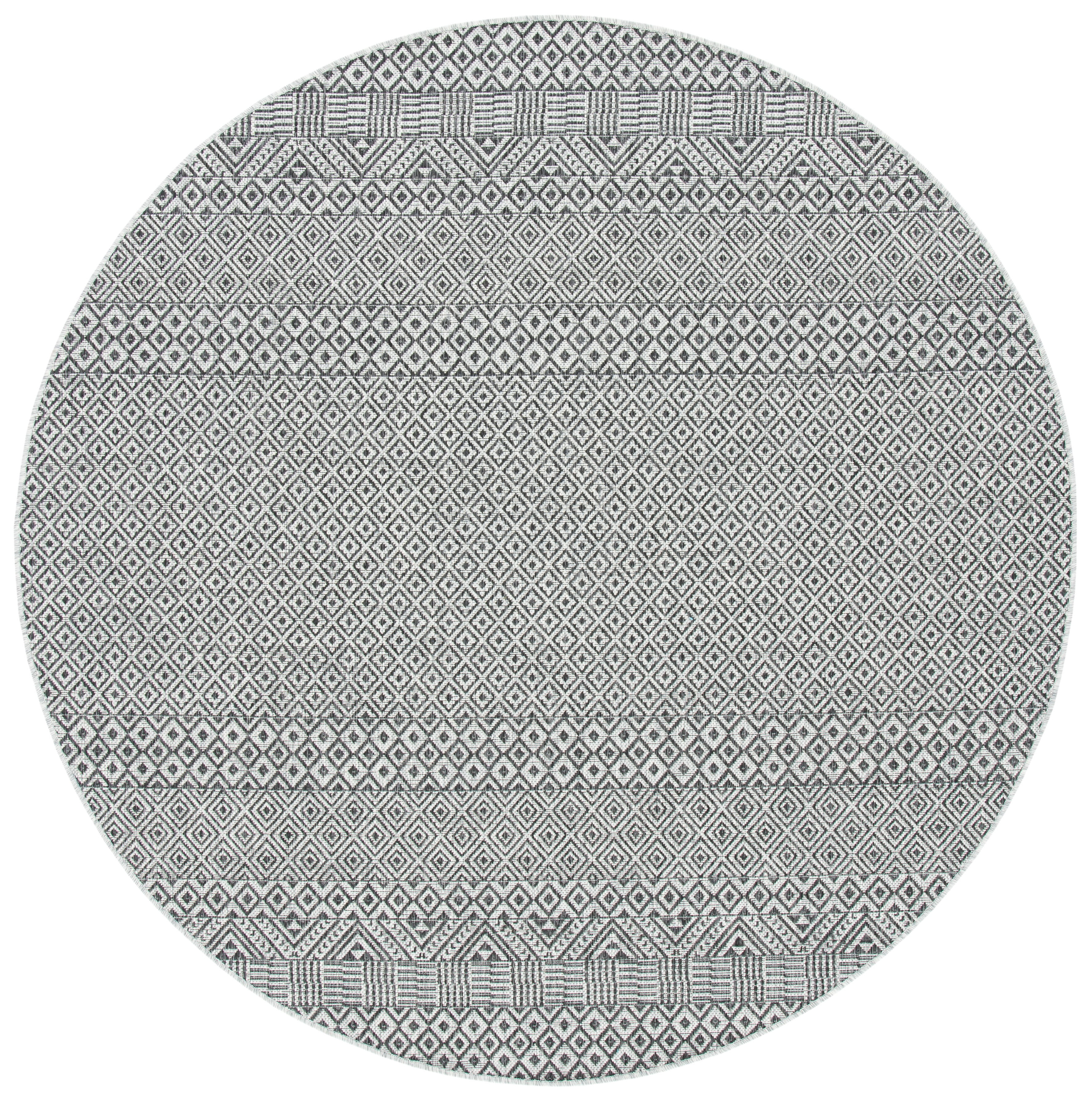 SAFAVIEH Courtyard Evander Geometric Indoor/Outdoor Area Rug, Gray/Black, 4' x 4' Round