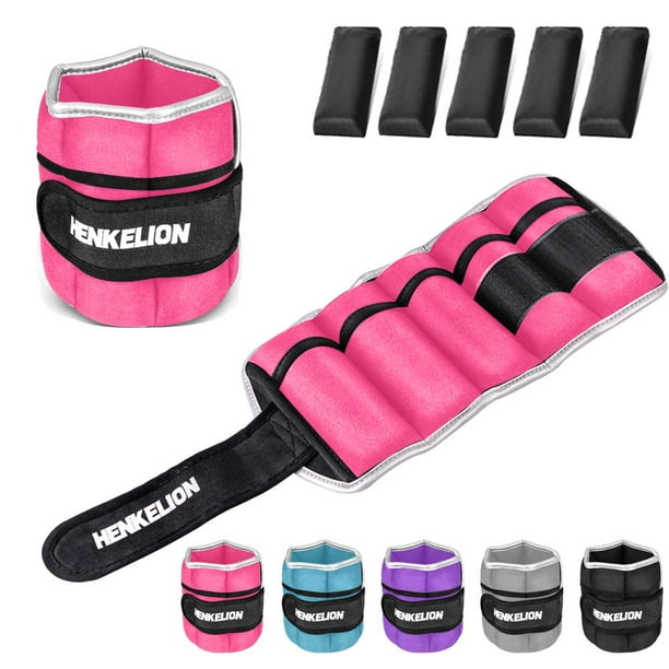 Par de pesas para muñeca y tobillo Henkelion ajustables de 2,7 kg, color rosa
