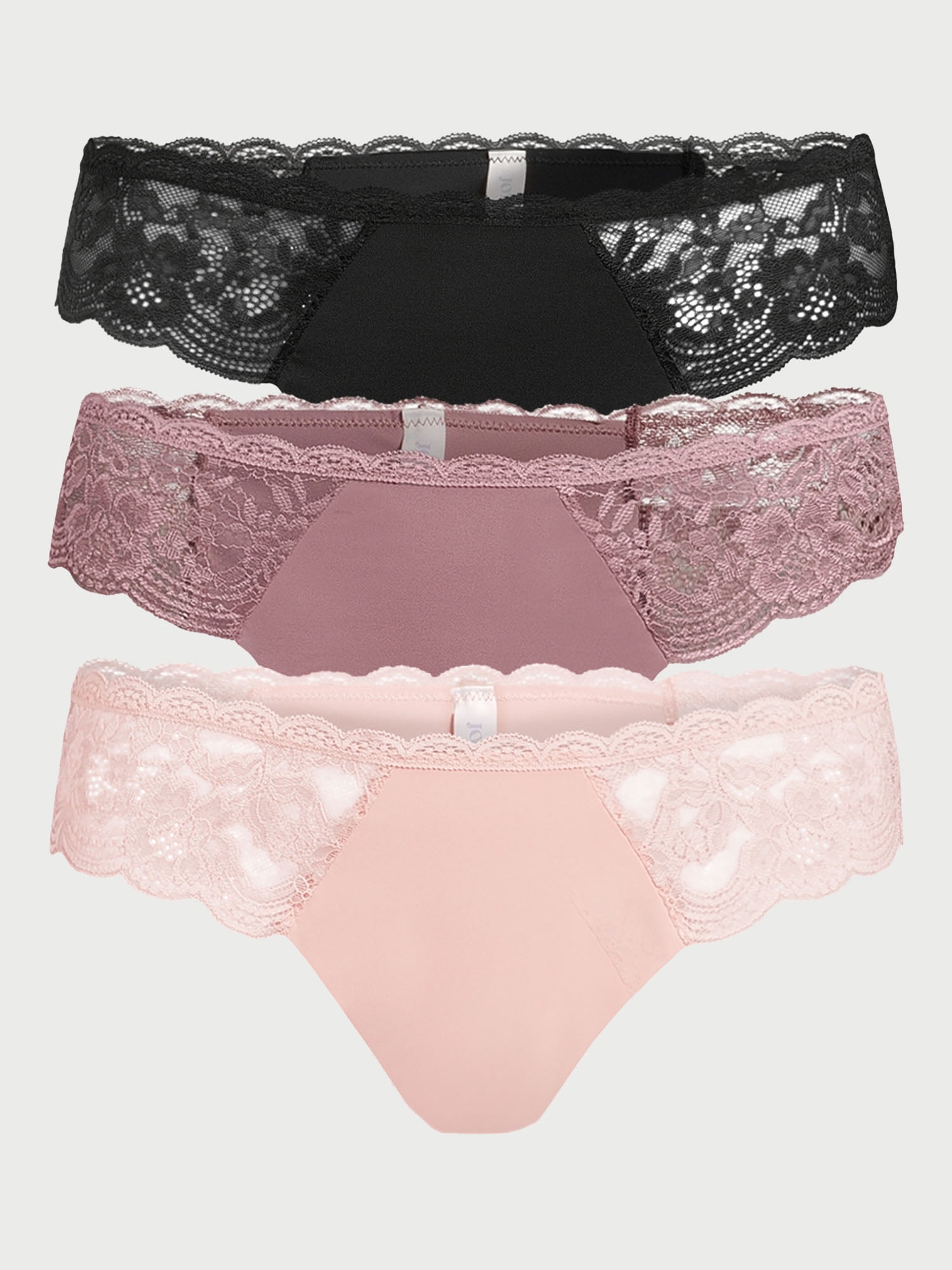 Joyspun Women's Microfiber and Lace Thong Panties, 3-Pack, Sizes XS to 3XL