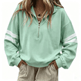thumbnail image 2 of Sewkxo Women Half Zip Striped Pullover Lapel Zipper Up Long Sleeve Sweatshirts Solid Trendy Loose Fit Casual Quarter Zip Tops,Mint Green S, 2 of 5
