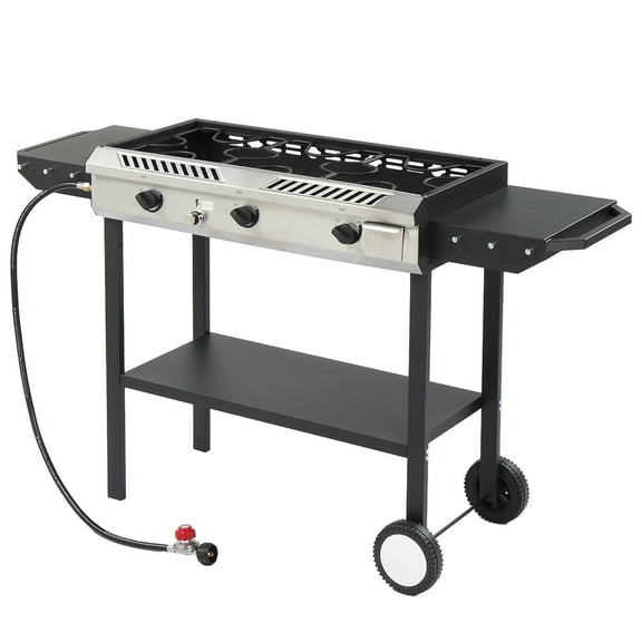 UBesGoo 3-Burner Propane Stove, Portable Outdoor Cooker with Removable Legs & Wind Panel for Camping, Backyard, Canning
