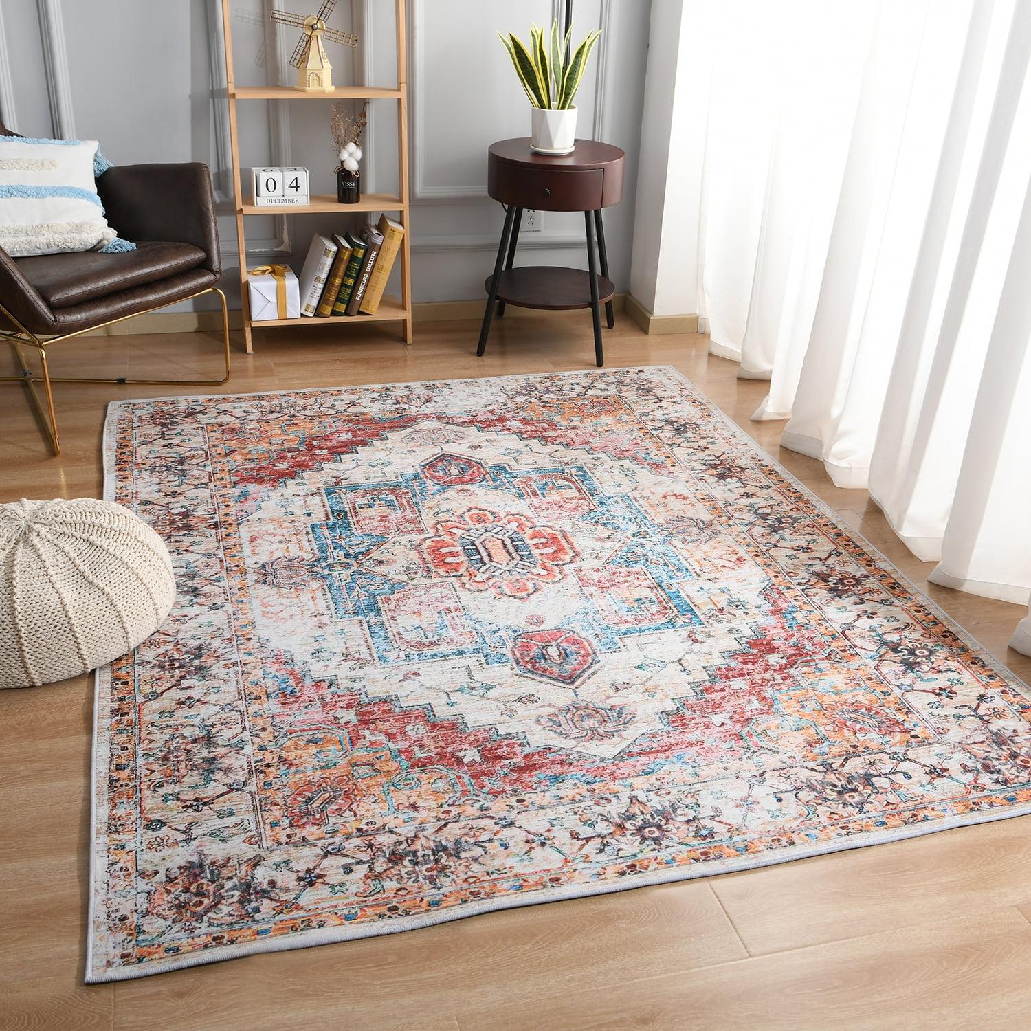 Lochas Vintage Bohemian Area Rugs for Living Room, Retro Boho Rug for Bedroom Indoor Print Carpet,6'x9',Orange