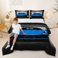 thumbnail image 2 of Castle Fairy Modern Sports Car Queen Comforter Set 3pcs for Teens, Garage Gate View Bedding Comforter Set for Bedroom, Blue Black,Black Reversible, 2 of 6