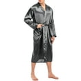 thumbnail image 4 of LELINTA Mens Sleepshirt Satin Nightshirt V Neck Long Sleeve Soft Sleepwear Plain Nightgown Pajamas Big and Tall Bathrobe, 4 of 8