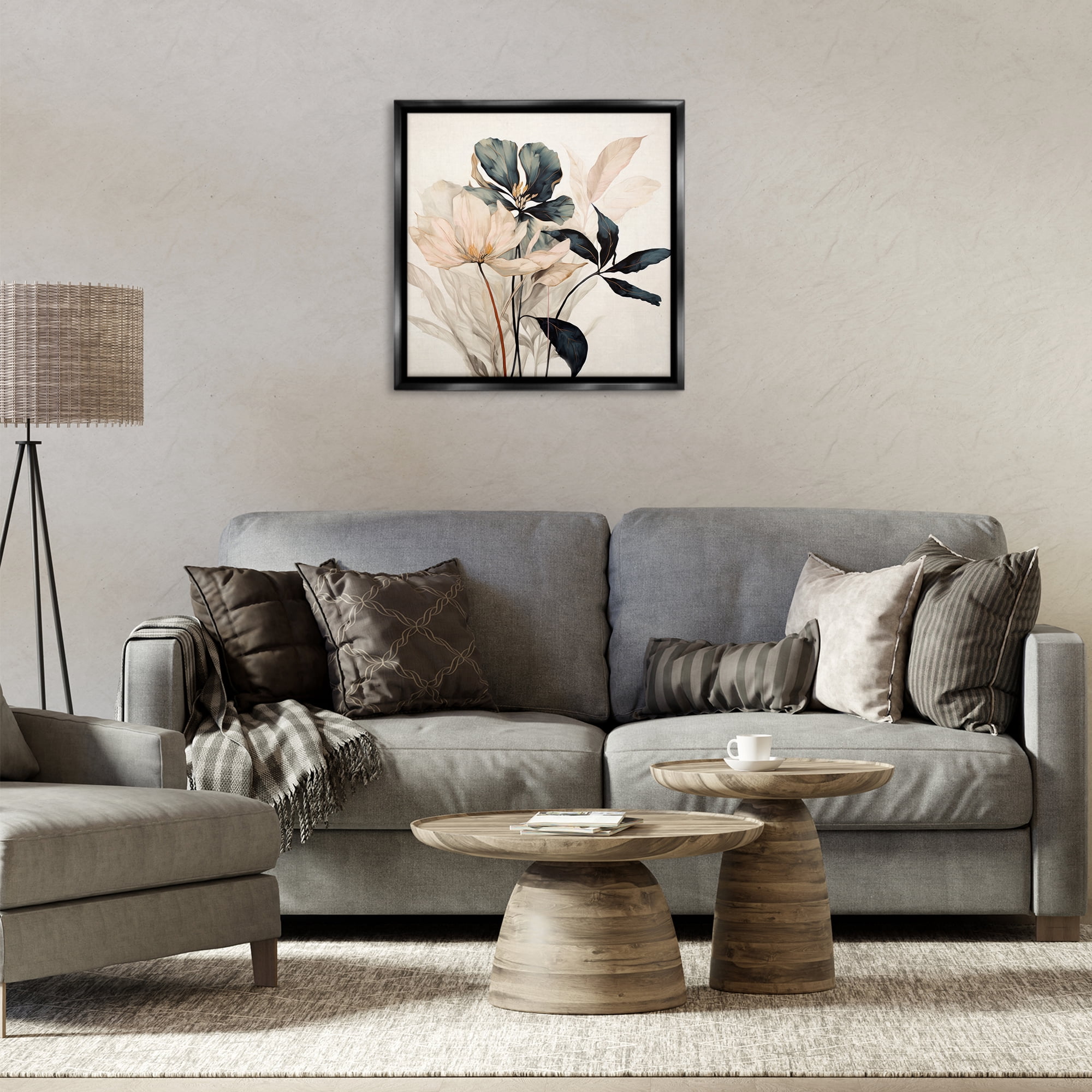 Stupell Industries Lovely Muted Blooms Plants & Flowers Painting Black Floater Framed Canvas Art Print Wall Art, 25 x 25