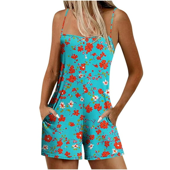 Women's Sexy Bandeau Jumpsuit Strapless Playsuits Summer Elegant Womens Print Beach Holiday Mini Playsuit Ladies Sleeveless Bandeau Romper Overalls Shorts for Women Pockets Rompers Multicolor L