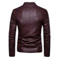 thumbnail image 3 of Tiweut Men's Leisure Leather Jackets Mens Solid Color Long Sleeved Stand Collar Zipper Slim Fit Coat Regular Blouses Red,4XL, 3 of 3