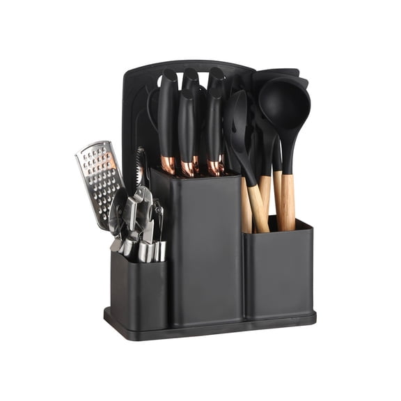 20PCS Silicone Stainless Steel Cooking Utensils-Multifunctional Kitchen Utensil Set, Stainless Steel Gadgets Accessories, Chef Knife Set Black