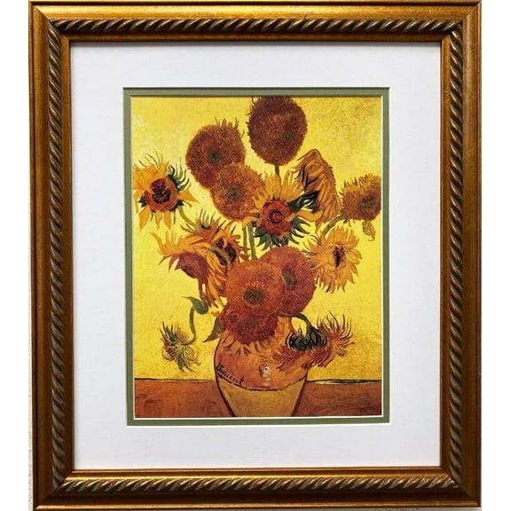 Van Gogh "Sunflowers on Gold, 1888" Framed Art Print Generic