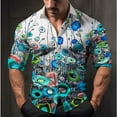 thumbnail image 1 of Camiseta de hombre 2024, camisa con botones, tendencia de empalme medio, nueva camisa suave y cómoda con patrón geométrico transparente de flores, 1 of 6