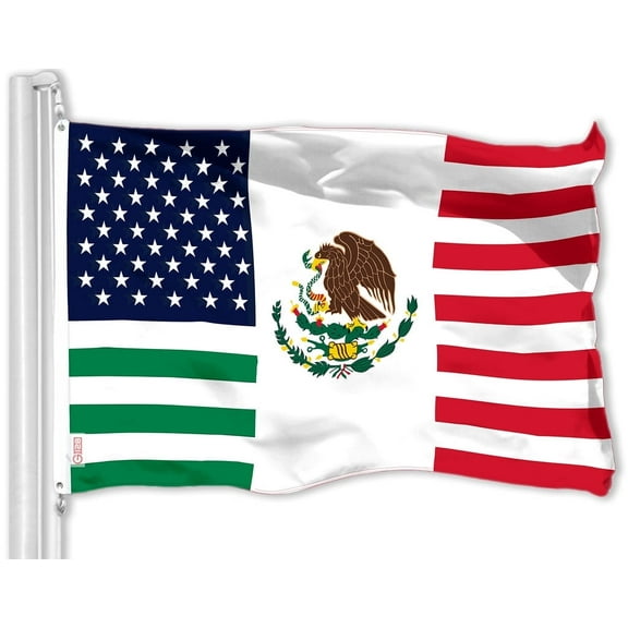 G128 Mexico USA Friendship Flag, 3x5 ft, LiteWeave Printed 150D Polyester, Brass Grommets, Outdoor