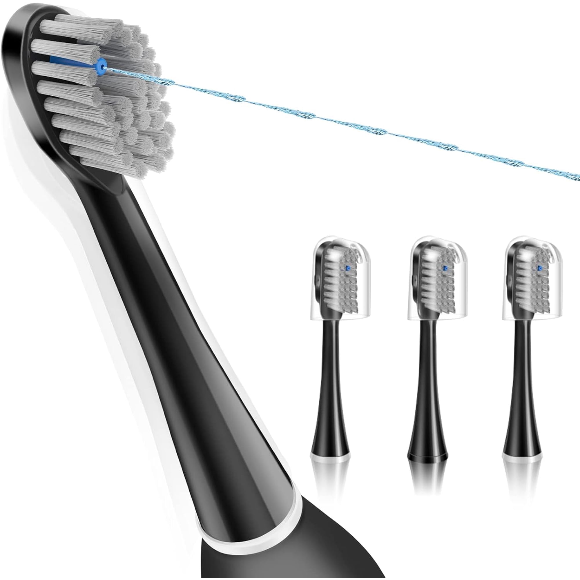 Replacement water flosser heads, compatible with -/2.0-01, -02, 03 & -04 toothbrushes and combination heads (all black, 3 packs)