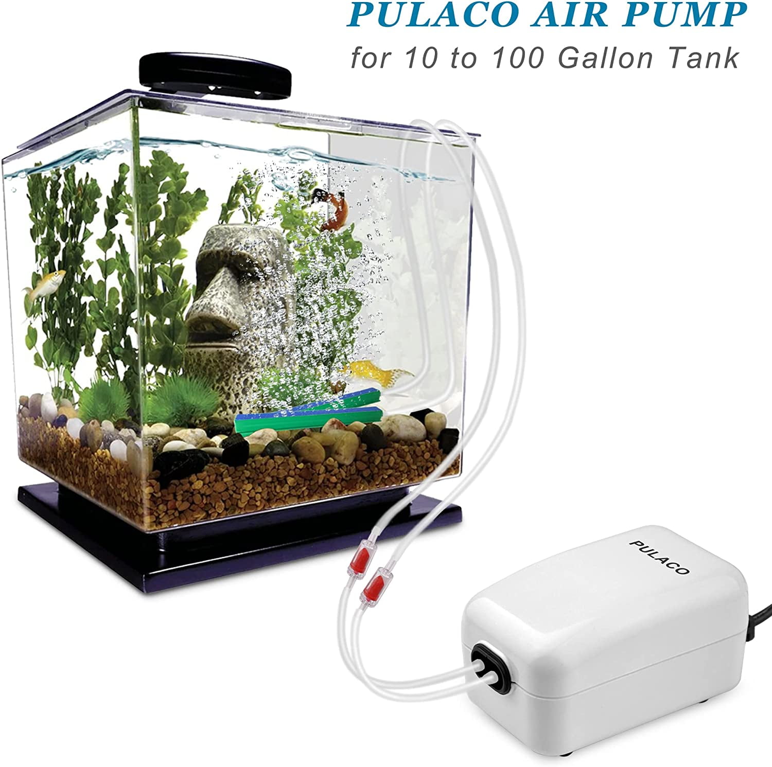 PULACO Corded Electric Ultra Quiet Aquarium Air Pump Dual Outlet Fish Tank Aerator Pump with Accessories for Up to 100 Gallon Tank Walmart