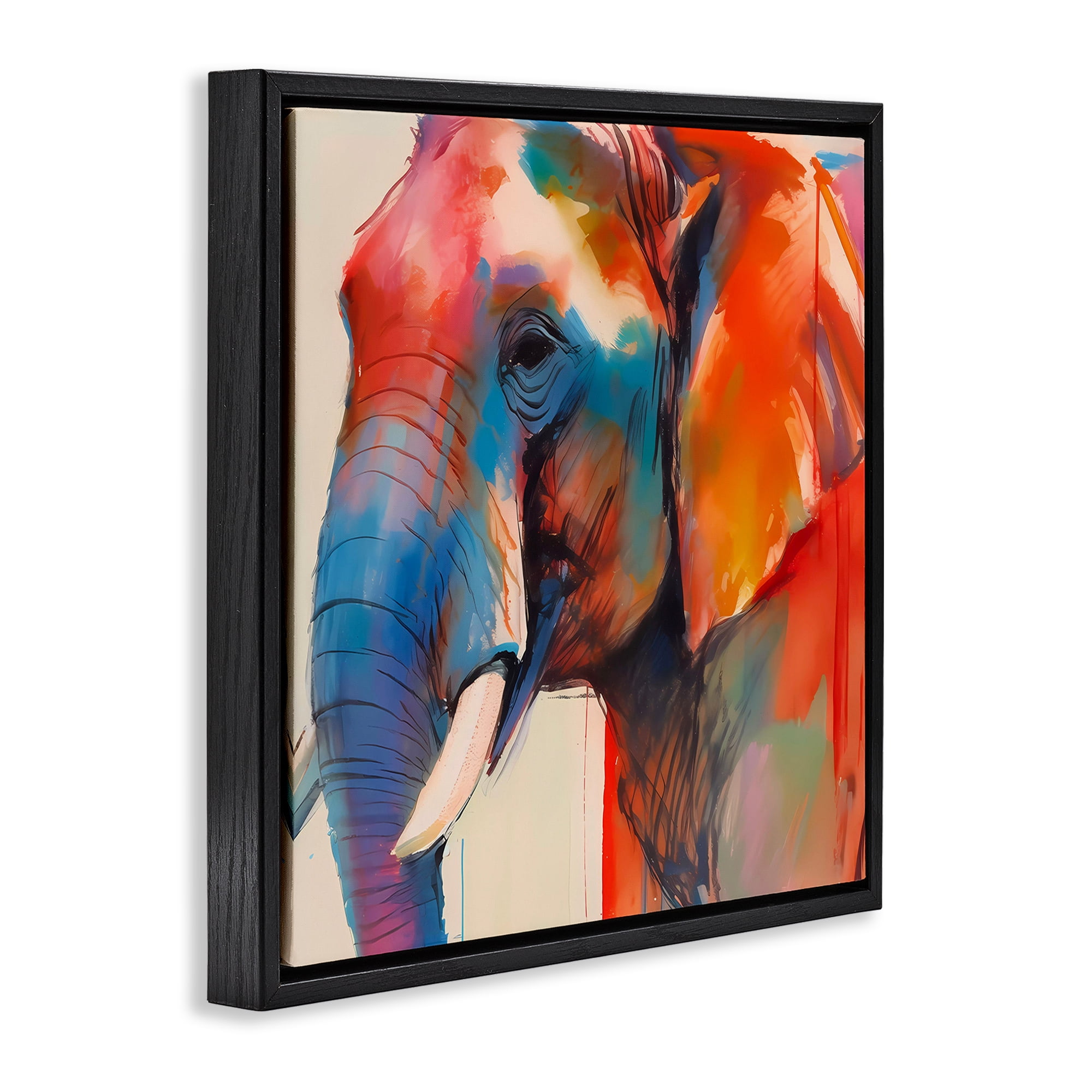 Stupell Industries Elephant with Modern Hues Animals & Insects Painting Black Floater Framed Canvas Art Print Wall Art, 25 x 25