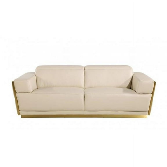 HomeRoots 551592 40 x 89 x 43 in. Beige & Gold Leather Sofa