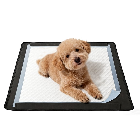 ORIRED Foldable Dog Pee Pad Holder, 27"x26" Non-Slip Leak-Proof Potty Tray with 6 Magnets, Black Oxford Fabric Puppy Training Mat