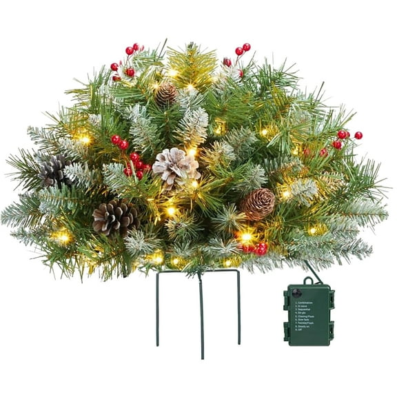 BNNG Prelit Planter Bushes Christmas,Prelit Pot Fillers for Christmas,Faux Holiday Planters with Lights,Christmas Outdoor Planter Decorations, Christmas Urn Filler with Stand by Holiday