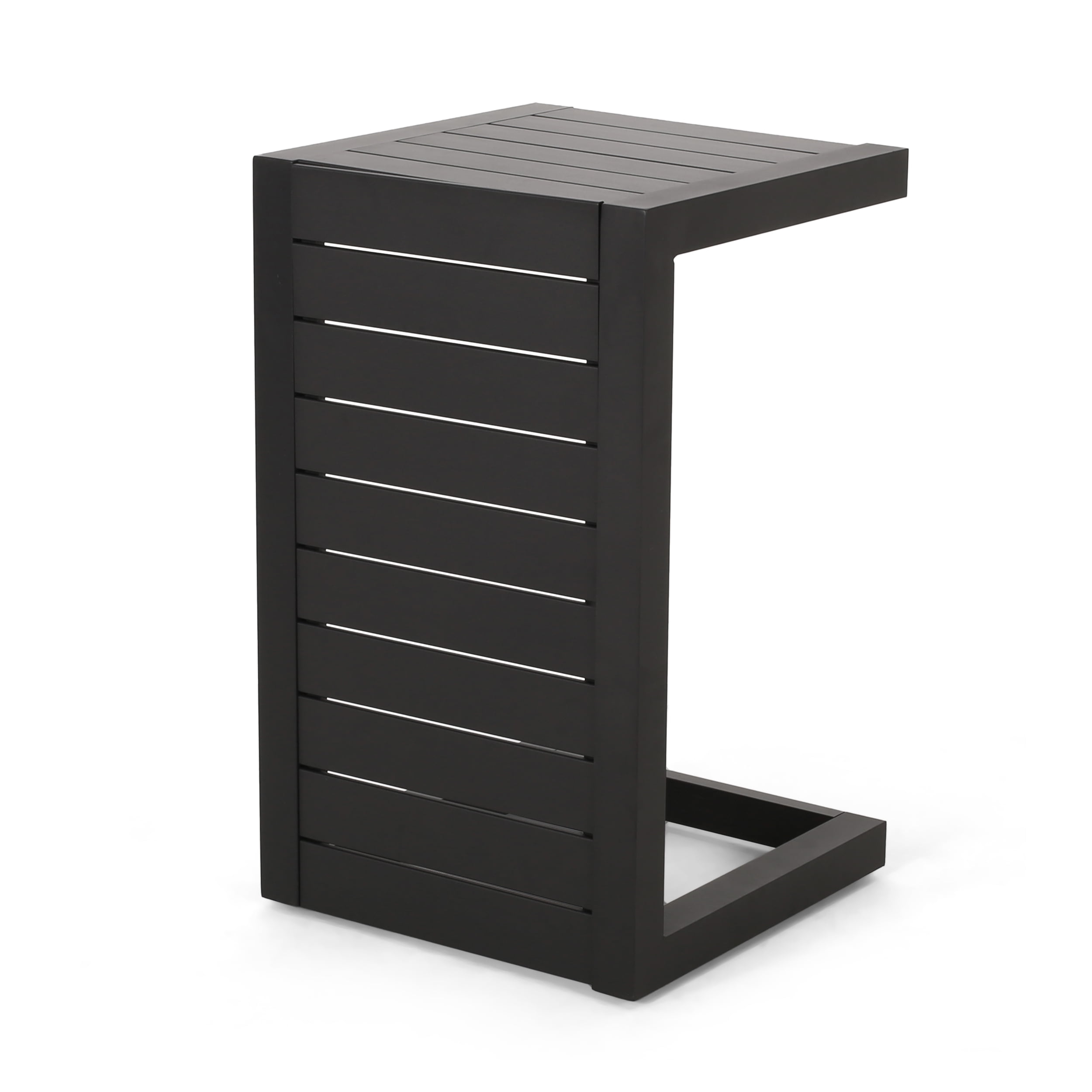 Outdoor Aluminum C Shaped Side Table, Space Saving Accent Table for Patio Garden, Black
