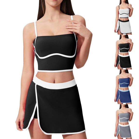 Women's Fashion Color Matching Trouser Skirt Set, Natural Waisted Loose Shorts with Sling, Two Piece Outfit for Casual Wear, Beach Day, or Summer Vacation, Versatile | CSEONE,Black XL
