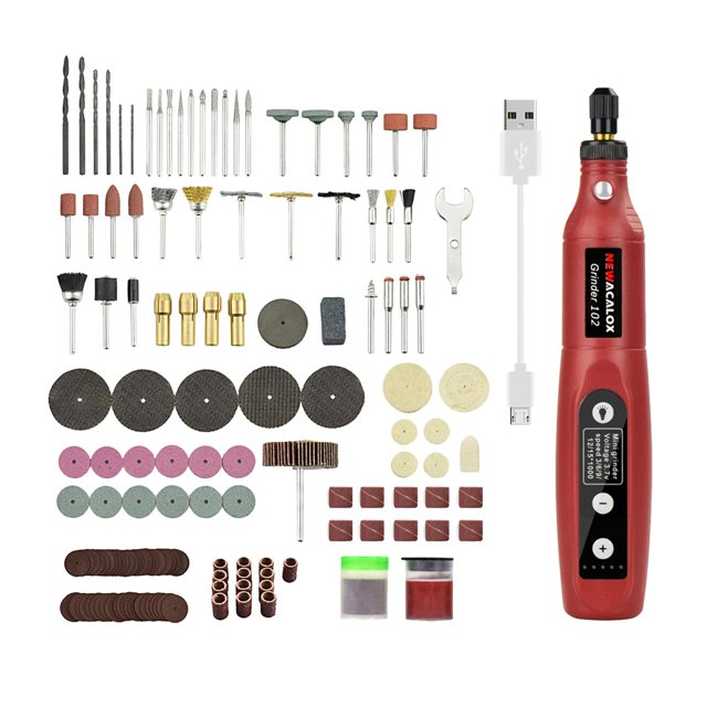 rotatorio eléctrico de herramientas rotativas inalámbricas, mini amoladora de 3,7 5 velocidades variables, 174 piezas de accesorios Multiherramienta eléctrica - Rojo 174PC