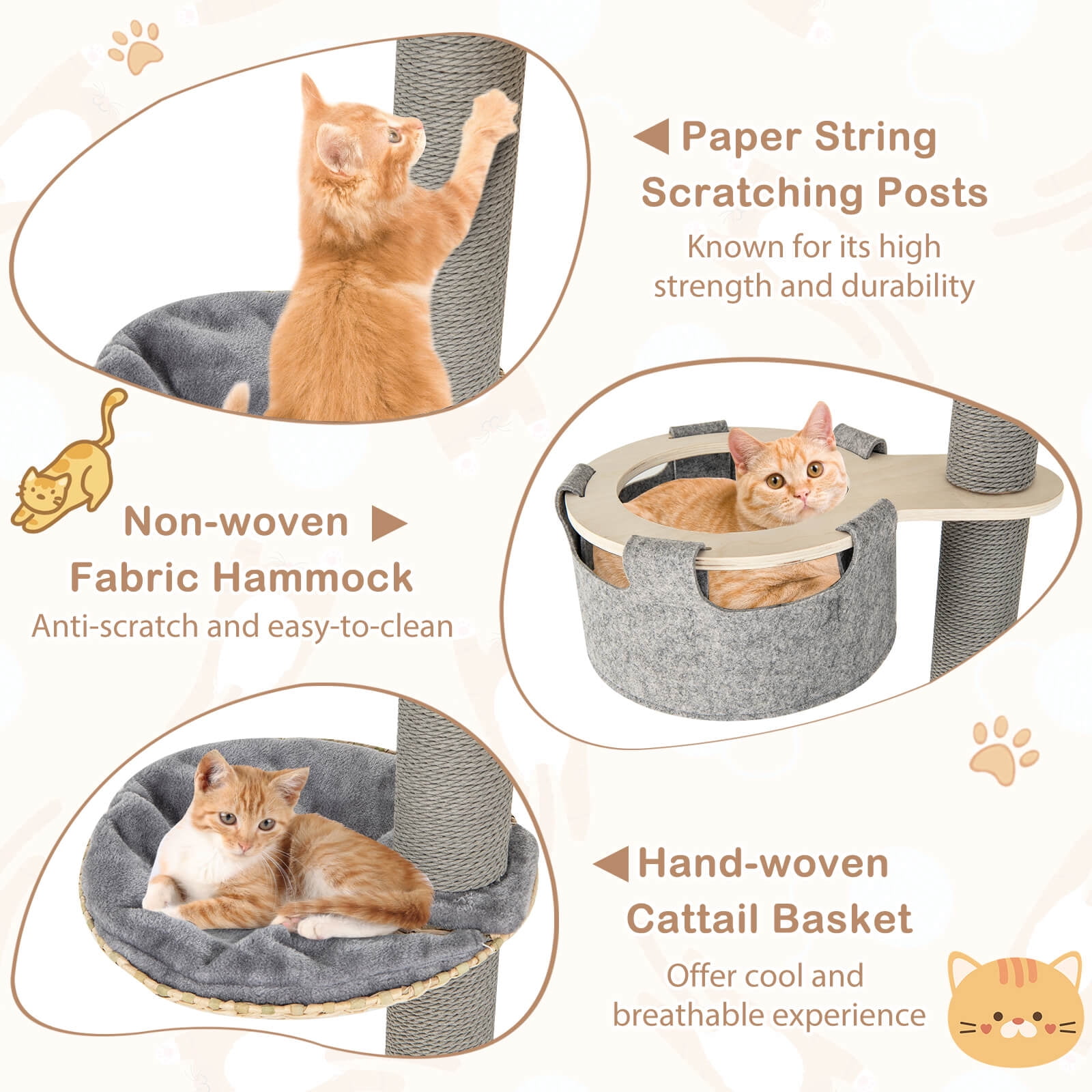Infans 6-tier Floor-to-Ceiling Cat Tree w/ Cat Condo Hammock Scratching Posts Platform