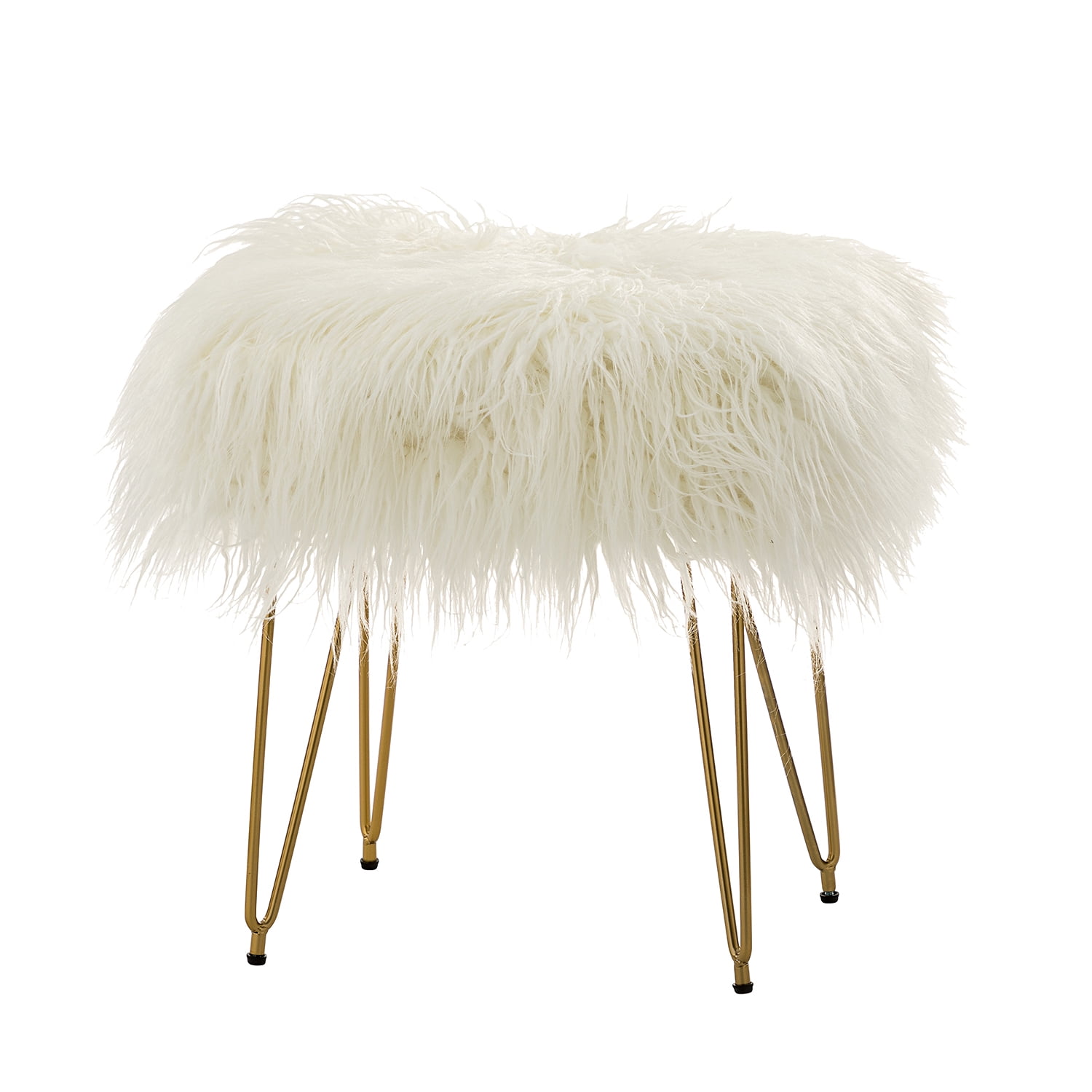 Vanity Stool Square Furry Fur Ottoman Shaggy Long Hair Small Foot Stool