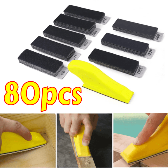 Mini Detail Sander Kit - 80 PCS Wet Dry Sandpaper with Micro Finger Sander Handle for Crafts, Crevice Sanding and Fine Finishing