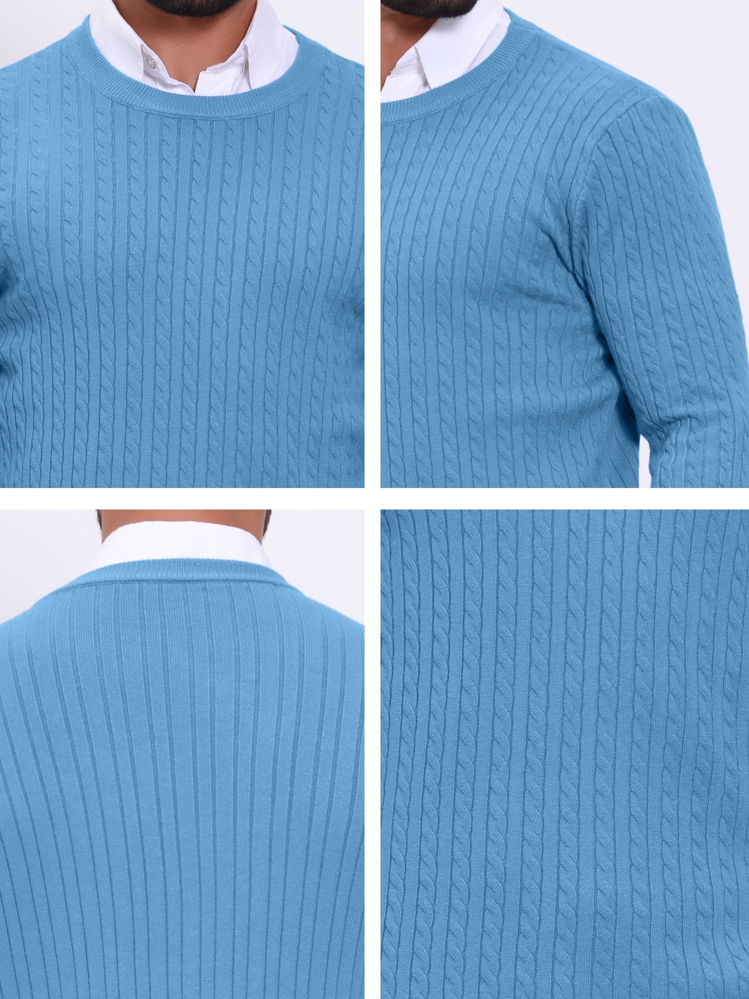 DARING DIVA Men's Crew Neck Long Sleeve Soft Cable Knit Pullover Sweater M Blue