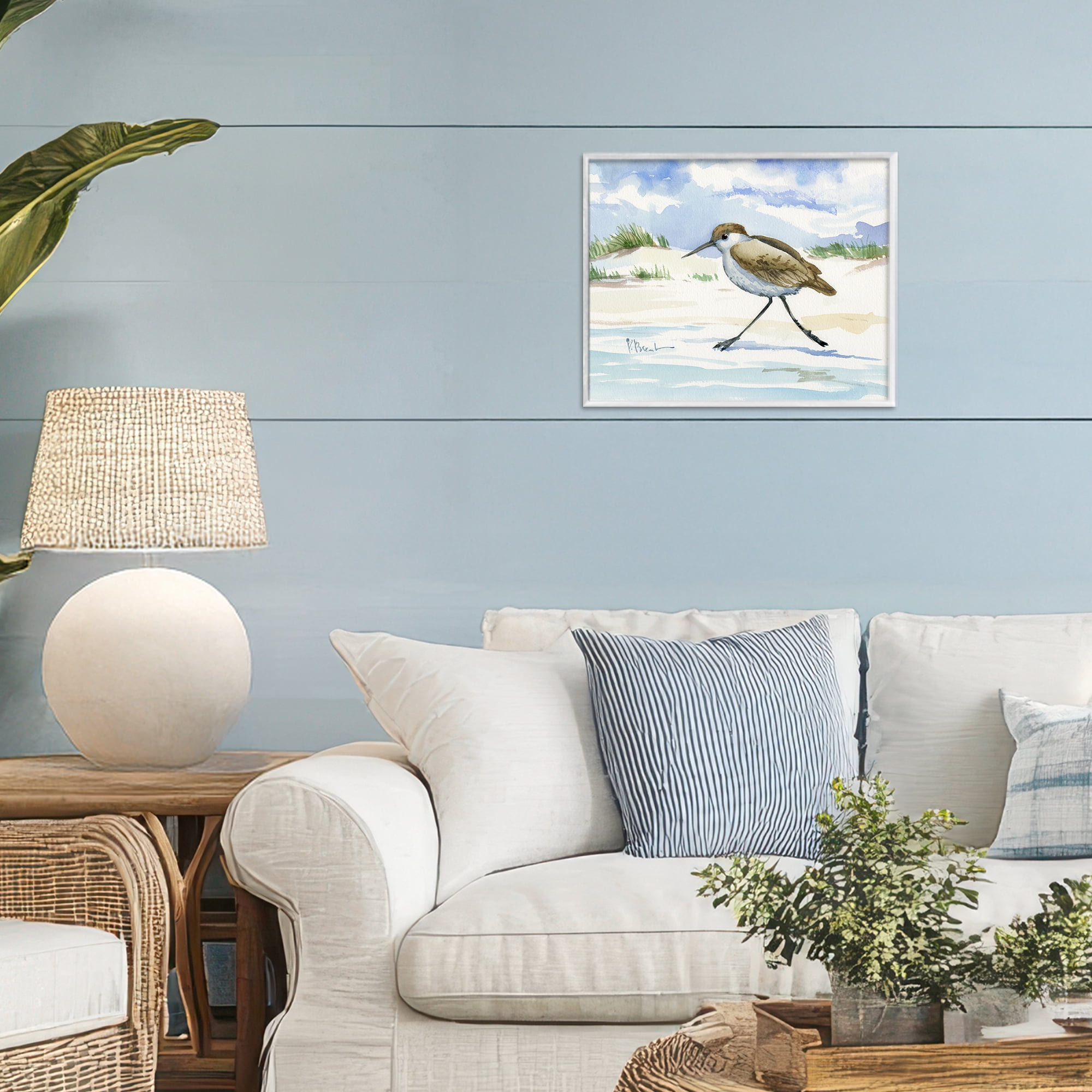 Stupell Industries Inlet Beach Sandpiper Running White Framed Giclee Art, design by Paul Brent