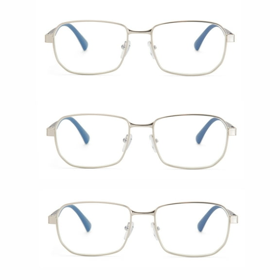 EYE ZOOM 3 Pack Metal Vintage Style Blue Light Blocking Reading Glasses, Silver  3.00