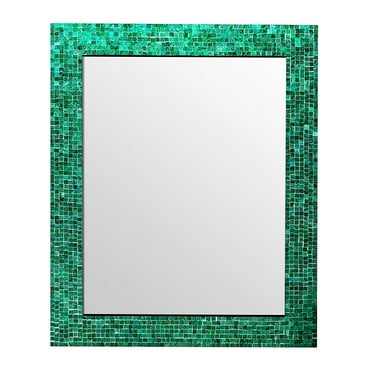 24" Handmade Eclectic Accent Decorative Mosaic Vanity Wall Mirror (Green Blue Slate) by DecorShore