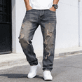 thumbnail image 2 of 2026 New Men's Distressed Vintage Wash Slim Straight Stretch Jeans: Flexible Durable Denim | Standard Sizing (30-40), 2 of 7