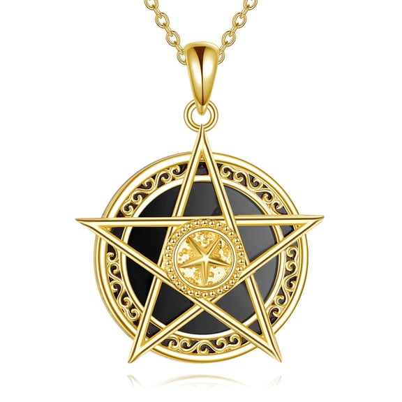 YAFEINI Pentagram Necklace 925 Sterling Silver 18K Gold Plated Star Pendant Necklace Black Onyx Star Jewelry for Women Men