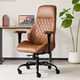 thumbnail image 1 of Silla de oficina YFO de respaldo alto ergonómica en cuero marrón, 1 of 6