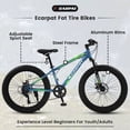 thumbnail image 4 of Elecony 24 pulgadas grasa neumático bicicleta adulto / juvenil completo Shimano 7 velocidades bicicleta de montaña, freno de disco doble, marco de acero de alto carbono, suspensión delantera, 4 of 5