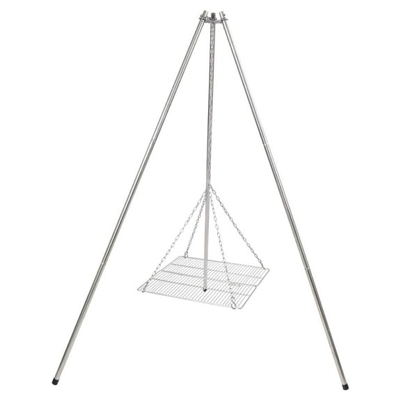 Campfire Tripod Grill for Cooking, Durable Stainless Steel Camping Fire Tripod Grill with Grill Grate and Carrying Bag for Outdoor BBQ, Silver 13.8" Rectangle Grill