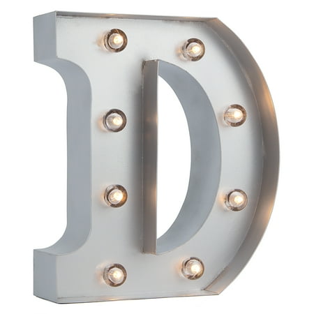 Metal Lighted Letters Fantado Silver Marquee Light Letter 'D' LED Metal Sign (8 Inch, Battery Operated w/ Timer) by PaperLanternStore ()