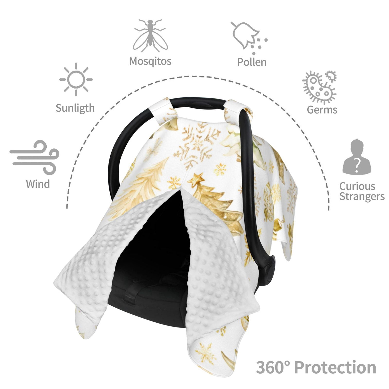 Car Seat Cover Baby - Gold Christmas Tree Breathable Infant Car Seat Cover for Baby Carseat, Lightweight Comfort Baby Essentials Must Haves Newborn Stuff for Girl Boy