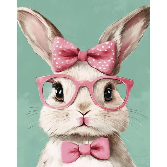 Paint by Numbers for Adults Kids Beginner Pink Spectacled Rabbit DIY Acrylic Painting by Numbers Kits with Brushes Acrylic Pigment Home Decoration Gifts 16 x 20 inch