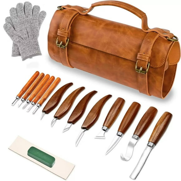 Wood Carving Kit Deluxe Hand Carving Tool Set, 16 Wood Kit High-Carbon Steel, Wood Art Tools 8 Knives & 5 Detail Carving Knives for Beginner &Professional Christmas Gift
