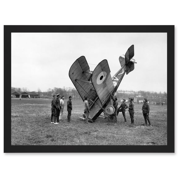 War WW1 Vintage Photo Biplane Crash Aviation Accident Savy Aerodrome Artwork Framed Wall Art Print A4