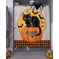 thumbnail image 3 of Pumpkin Black Cat Shower Curtain Set ，Waterproof Fabric Shower Curtains Moon Black Orange Plaid Halloween Shower Curtains for Bathroom,Bathroom Decor 60"x72", 3 of 6