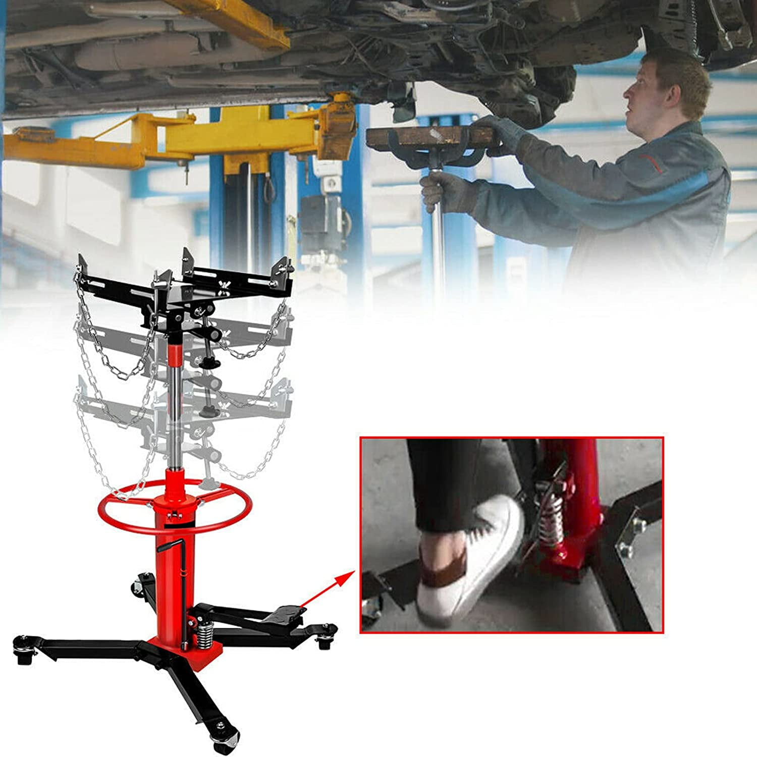 Can Be Used For Car Lifting Adjustable Height 1100 Pounds 2-Stage Hydraulic Telescopic Drive Jack TUOKE Hydraulic Transmission Jack Vertical Lift With Foot Pump 360°Rotating Wheel Lift 
