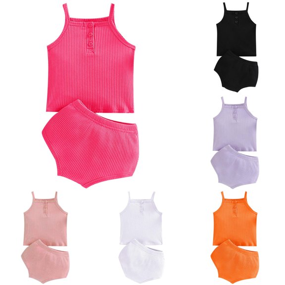Baby Girls Suspenders Solid Crop Tops Short Clothes Outfits Set School Shirts for Girls 6-12 Months