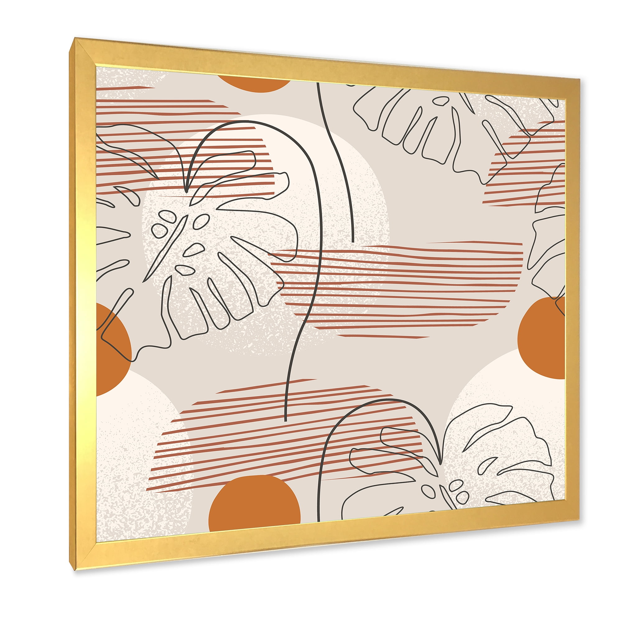 Designart 'Abstract Monstera Leaf and One Line Art Shapes' Modern Framed Art Print