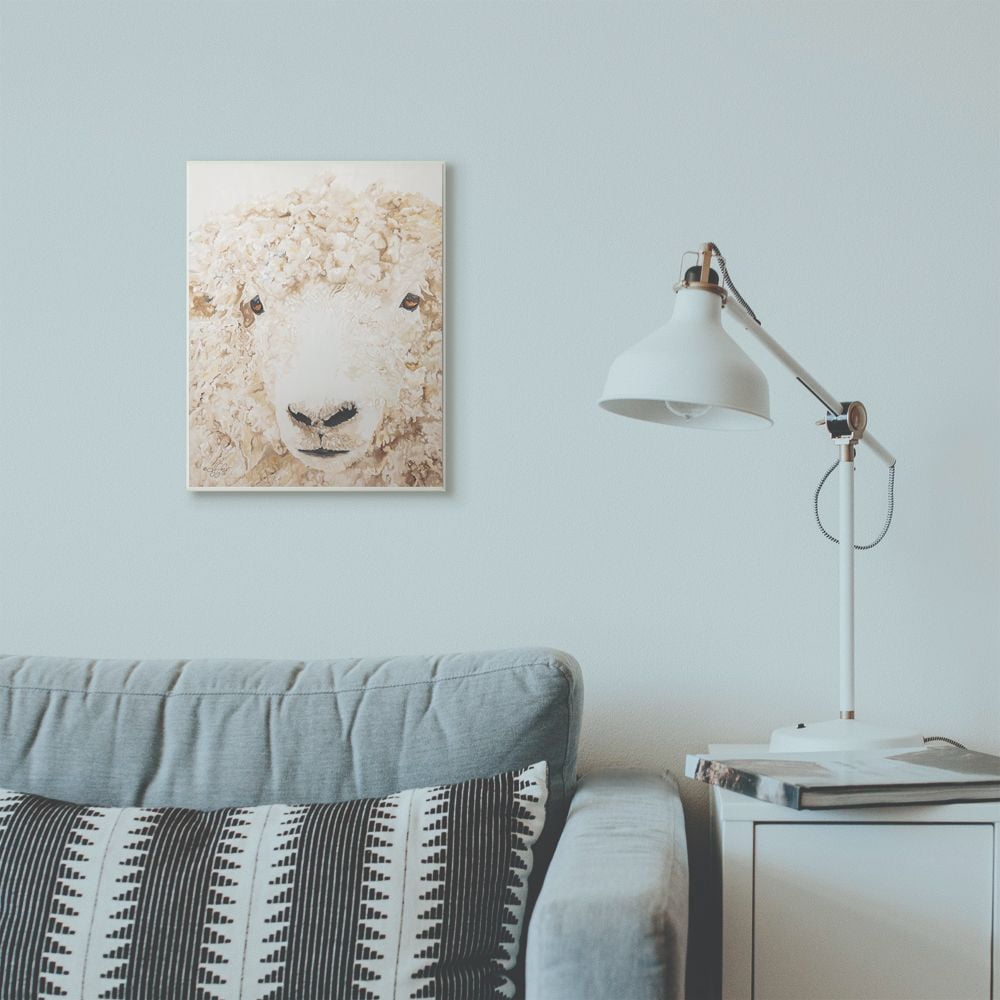 Stupell Home Décor Industries Sheep Portrait Farm Animal Painting Wood Plaque by Diana Fifer