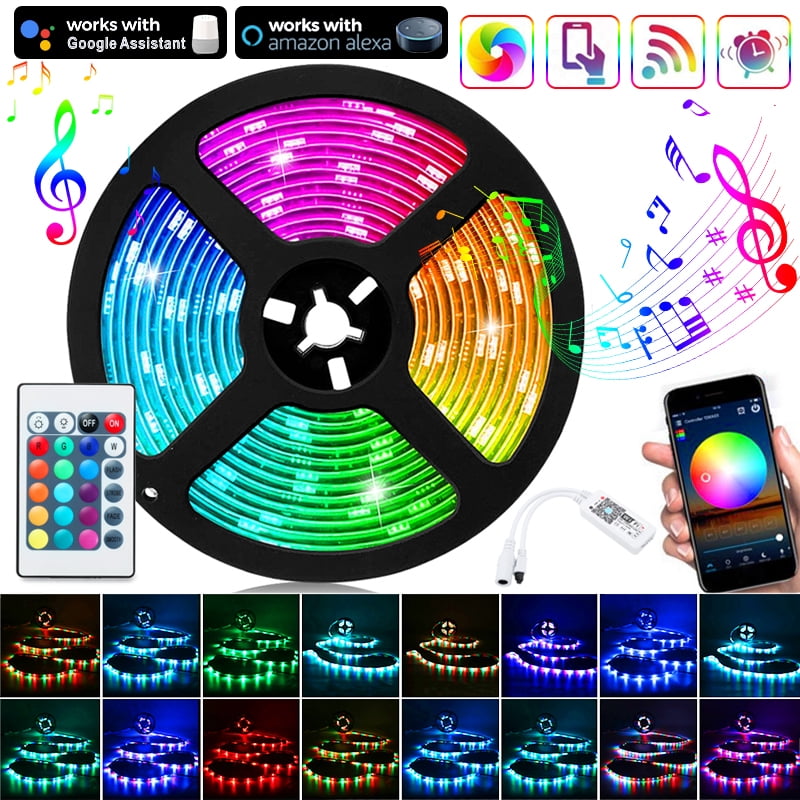 5m 16.4ft LED Strip Bar Tape Lights RGB 5050 Music Sync Bluetooth Color Changing 