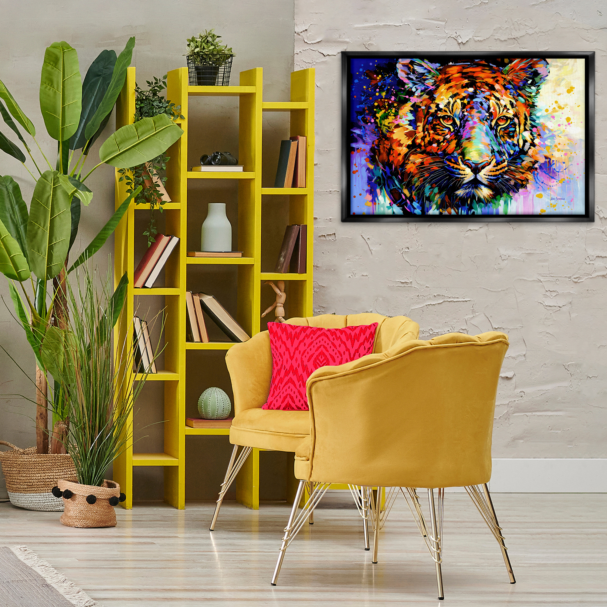 Stupell Industries Tiger's Wild Wonder Animals & Insects Painting Black Floater Framed Canvas Art Print Wall Art, 31 x 21
