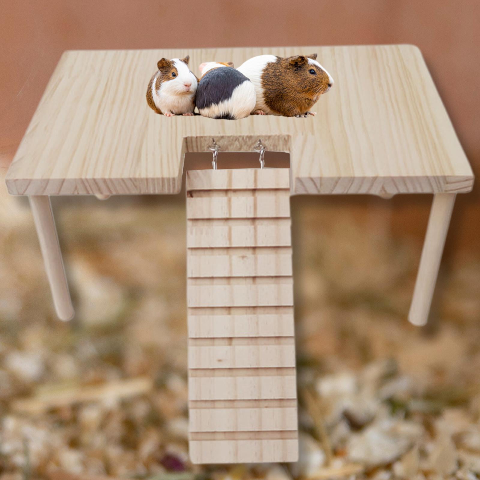 Small Animals Wooden Platform with Stairs, Wooden Toys Table, Durable, Stable with Pillars for Hamster, Parrot, Chinchilla, Birds Supplies 32cmx20.5cmx15.5cm