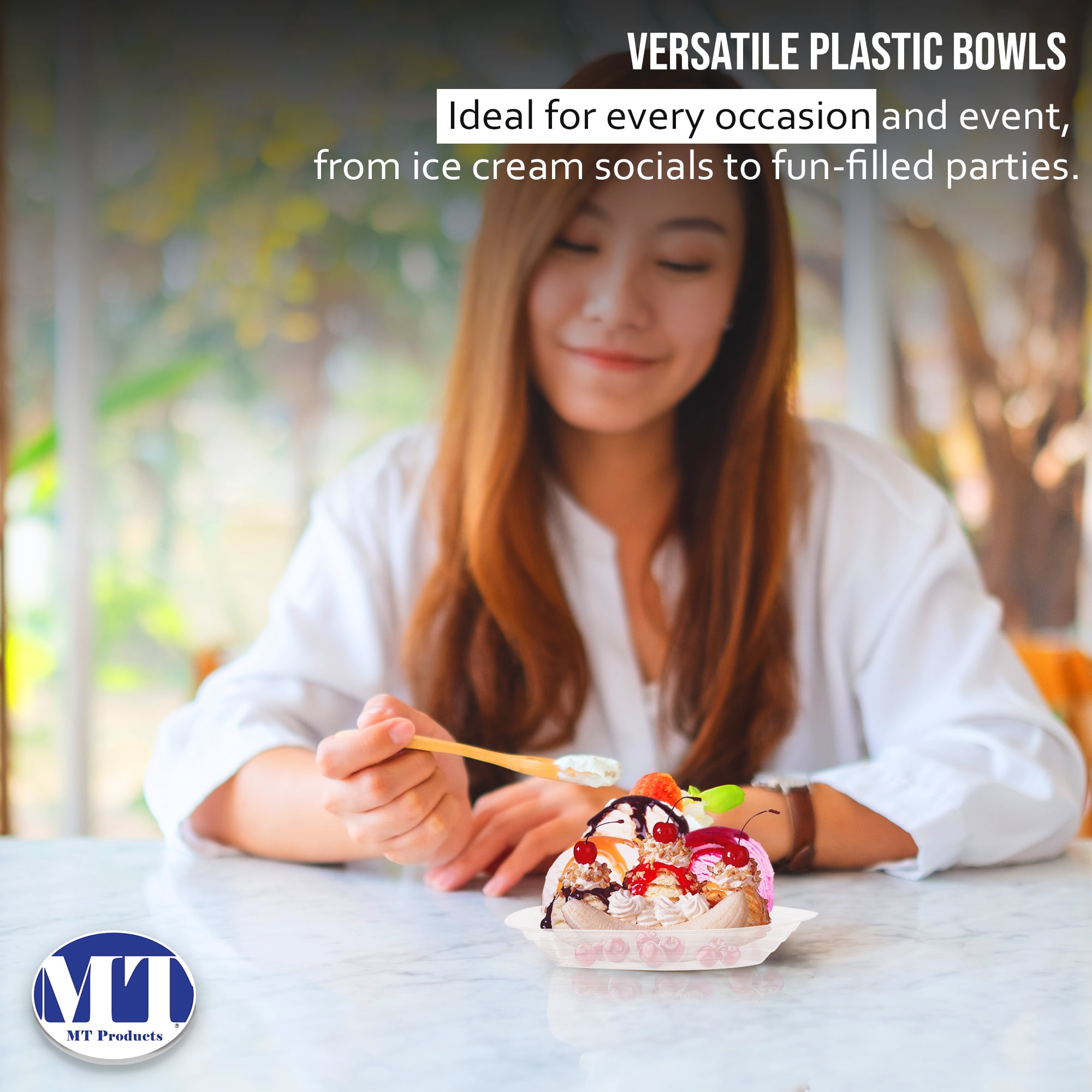 MT Products Clear Plastic Banana Split Boats 8 oz, Disposable Bowls, Pack of 60